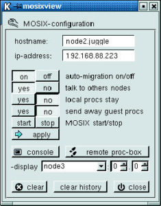 Abbildung 2: Konfigurationsdialog für einen Cluster-Rechner. Die Schalter legen fest, welche Prozesse der Knoten wann auf einen anderen Computer migriert.