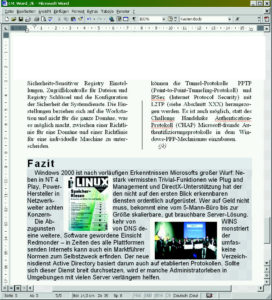 Abbildung 6: Unterschied zwischen Star Office 5.2 (Mitte) und 6.0 (rechts) beim Import einer Word-2000-Datei (links) mit einer eingelagerten Grafik.