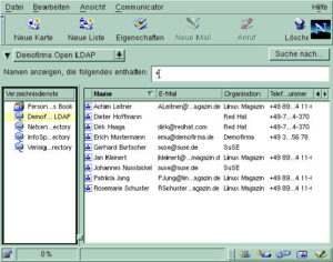 Abbildung 3: Das Adressbuch des Netscape Messengers kann direkt auf den LDAP-Server zugreifen. Dadurch lohnt sich die zentrale Verwaltung der Benutzerdaten doppelt.
