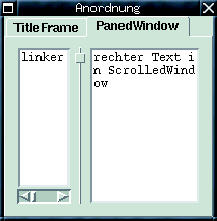 Abbildung 1b: Die einzelnen Karten nehmen beliebige Widgets auf, auch ein Paned Window.