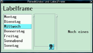 Abbildung 3: Der äußere Labelframe umschließt ein Panedwindow, das drei Child-Widgets enthält. Das mittlere Kind enthält einen weiteren Labelframe, diesmal mit einem Bild.