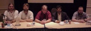 Das Echtzeit-Panel (v. l. n. r.): David Schleef, Microsoft- Echtzeitspezialist Michael Jones, Pierre Cloutier, Raj Rajkumar und Philip Daly