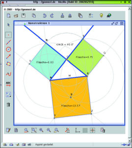 Abbildung 5: Das Fehlen des Quadrats als Polygon macht die Konstruktion des Satzes des Pythagoras im Vergleich zu Geonet deutlich komplizierter.