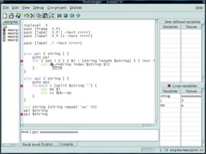 Abbildung 3: Ram Debugger ist ein grafischer Debugger für Tcl-Programme, der gleichzeitig als Editor und IDE dienen kann. Praktisch: Per GDB-Backend entwanzt er auch C- und C++-Programme.