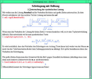 Abbildung 3b: Die allgemeine Lösung für den Federschwinger mit Reibung ist recht unübersichtlich. Maple kann die Formel aber weiter vereinfachen.