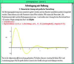 Abbildung 3c: Anschaulich wird das Verhalten des Federschwingers, wenn Maple seine Auslenkung grafisch anzeigt. Dazu muss es die Gleichung numerisch lösen.