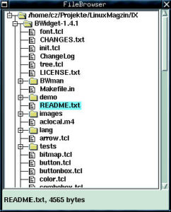 Abbildung 3: Dieser File-Browser ist mit dem Tree von BWidgets implementiert. Beim Öffnen eines Verzeichnisses stellt er dessen aktuellen Inhalt dar.