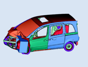 Abbildung 2: Offset-Crash-Simulation an einem Mercedes Vaneo, berechnet mit LS-DYNA.