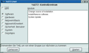 Abbildung 2: Schon ziemlich rustikal und mit sprachlichem Mischmasch präsentiert sich Yast 2 unter United Linux.
