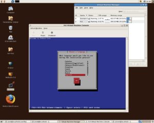 Abbildung 1: Red Hat hat dem aktuellen Fedora Core 6 eine grafische Umgebung fürs Xen-Management spendiert. Im Hintergrund die Manager-Komponente, vorn der Installationsbildschirm einer Virtual Machine. 