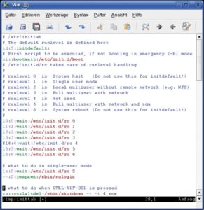 Abbildung 1: Diese typische »inittab« definiert die Runlevels 0 bis 6 und bestimmt Runlevel 5 als Default. Beim Drücken der Tastenkombination [Ctr]+[Alt]+[Delete] löst Init einen Reboot aus.