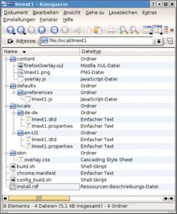 Abbildung 3: Beim Entwickeln liegt eine Firefox-Extension unkomprimiert als Verzeichnishierarchie auf der Festplatte.