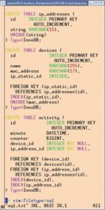 Abbildung 3: Mit diesen SQL-Befehlen legt »dbinit« (Listing 2) die nötigen Datenbanktabellen an, die das Schnüffelskript braucht.