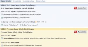 Abbildung 8: Web.de kennt neben den üblichen Kategorien (Spam und Ham) noch eine dritte Kasse. In den Ordner »Unbekannt« sortiert der Dienst alle Mails ein, die er nicht sicher zuordnen kann. Diese Ehrlichkeit stünde auch anderen Antispam-Lösungen gut.
