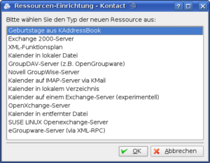 Liste der Verbindungsmöglichkeiten von Kontact.
