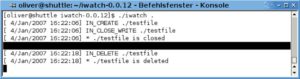 Abbildung 1: Iwatch protokolliert im einfachsten Fall Veränderungen an überwachten Dateien in der Konsole.