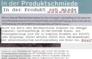 Abbildung 4: Gut, wenn auch nicht optimal: In dieser Montage von Scan und erkanntem Text (weiße Felder) ist zu erkennen, dass die OCR-Engine der Archivista-Box Probleme hat, wenn der Kontrast gering ist. Bei schwarzem Text auf weißem Hintergrund halten sich die Erkennungsfehler jedoch in Grenzen.