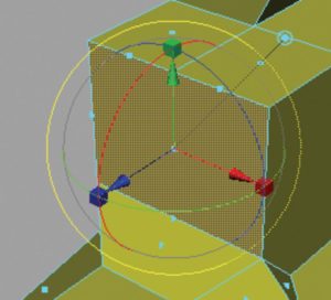 Abbildung 3: Anders als Blender symbolisiert Maya den dreidimensionalen Raum durch farbige Achsenpfeile und Rotationskreise intuitiv und sicherer vor Fehlbedienung.