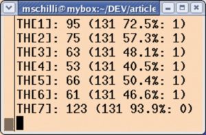 Abbildung 6: Das Skript erkennt die Ziffer Null, der Parameter »threshold« zu Unterscheidung von aktiven und inaktiven Segmenten beträgt 85 Prozent.