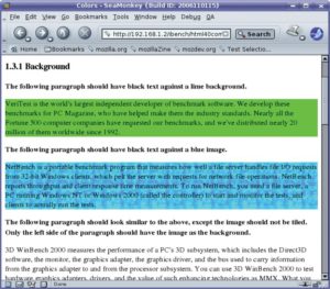 Abbildung 6: Seamonkey ignorierte im Test manche Hintergründe, verhält sich also genau wie sein warmblütiger Bruder Firefox.