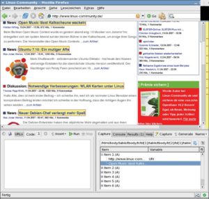 Abbildung 2: Die Firefox-Extension Solvent hilft dem Benutzer beim Schreiben eigener Screenscraper für Piggybank. Die gelb unterlegten Seitenelemente erfüllen den gleichen Xpath-Ausdruck.