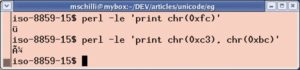 Abbildung 1: In einem auf ISO-8859-15 eingestellten Terminal funktioniert die Ausgabe in Latin1, die Ausgaben nach UTF-8 ergeben Kaschubisch.