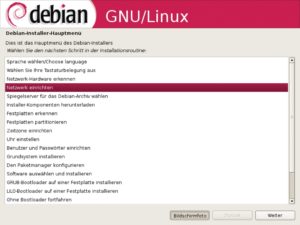 Abbildung 2: Das Hauptmenü &ndash; es taucht nur im Expertenmodus oder bei Fehlern auf &ndash; bietet einen Überblick über alle Komponenten des Debian-Installers.