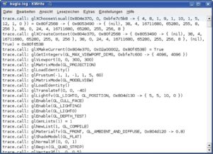 Abbildung 2b: ... zu dieser Logdatei, die den Aufruf der Standard-OpenGL-Funktionen zeigt.