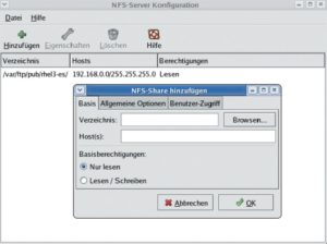 Abbildung 3: Wer seinen Server gerne grafisch konfigurieren möchte, kann bei Fedora auf »system-config-nfs« zurückgreifen. Suse bietet ähnliche Tools.