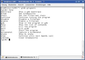 Abbildung 3: Der Debugger Gldb in Aktion, hier angewendet auf »glxgears«.
