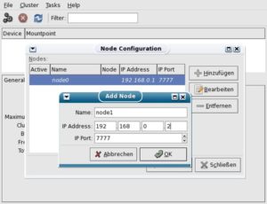 Das grafische Tool ocfs2console hilft bei der Einrichtung von OCFS2.