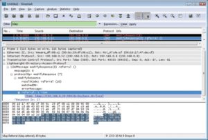 Abbildung 4: Hier analysiert Wireshark den Traffic, wenn Jxplorer auf einem Slave eine Änderung durchzuführen versucht. Per Referral landet die Anfrage auf dem Master-Server.
