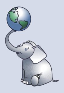 Abbildung 1: Auf dem Logo von Postgis balanciert der Elefant, das Maskottchen der PostgreSQL-Datenbank, die Weltkugel auf seinem Rüssel.