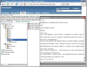 Abbildung 2: Das Dokumentenarchiv Epiware überträgt das allgemeine Look&Feel eines Dateisystems in den Webbrowser und erzeugt eine durchsuchbare Verschlagwortung. Der Inhalt von Word- und PDF-Dokumenten steht auch als Text zur Verfügung.