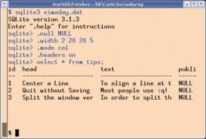 Abbildung 3: Die vorbereiteten Tipps liegen in einer SQLite-Datenbank. Mit ein paar Formatierungsanweisungen zeigt deren Client die Tabelle ganz passabel an.