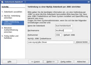 Abbildung 5: Wer als Treiber »MySQL« im Startbildschirm des Assistenten wählt, bekommt schon alle wichtigen Daten vorgegeben. Lediglich den Namen der Datenbank und den Rechnernamen muss er ergänzen.