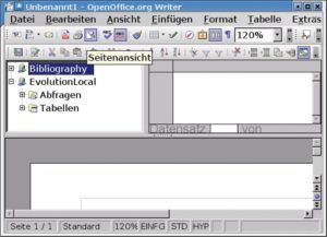 Abbildung 8: Informationsfluss: [F4] blendet in Calc und Write ein kleines Unterfenster ein, das Zugriff auf eingebundene Datenquellen ermöglicht.