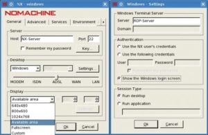 Abbildung 4: Die Konfiguration des Nomachine-Clients für den Zugriff auf einen Windows-Terminalserver. Linux-Sitzungen kann der Benutzer on the Fly resizen, aber für Windows-Sessions sollte er vorher die passende Auflösung wählen. Im Settings-Dialog gibt er die Authentifizierungsmethode ein.