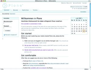 Abbildung 1: Die Oberfläche des Plone-CMS frisch nach der Installation. Unter dem Punkt »Get started« findet der Admin die wichtigsten Funktionen für die Systemverwaltung.