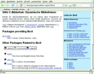 Abbildung 1: Die überarbeitete Site Packages.debian.org zeigt sich jetzt klarer und übersichtlicher. Neu ist der Paket-Info-Kasten.
