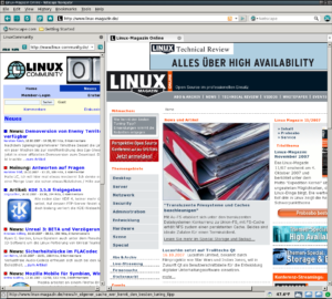 Der Minibrowser in der Sidebar zeigt eine zweite Webseite simultan an.