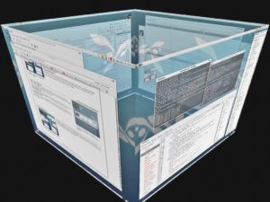 Abbildung 1: 3D-Desktops statten die grafische Oberfläche mit optischen Effekten wie dem Desktop-Cube aus, der die virtuellen Desktops beim Wechsel auf einen räumlich wirkenden Würfel projiziert.