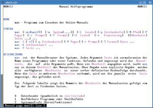 Abbildung 1: Manpages gibt es zu den meisten installierten Kommandozeilen-Programmen. Dank ihres einheitlichen Aufbaus ist die Orientierung leicht, am Anfang stehen Syntax und Beschreibung.