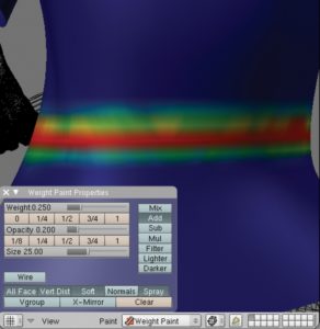 Abbildung 2: So genanntes Weight-Painting variiert die Stärke der Cloth-Simulation für Teile eines 3D-Netzes durch das Aufmalen einer Gewichtung.