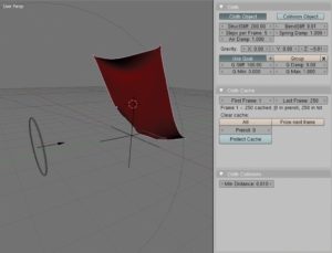 Abbildung 3: Ein Stück Stoff flattert im Wind: Das neue Cloth-Modul benötigt dazu, außer dem Kraftfeld links im Bild, nur wenige Einstellungen.