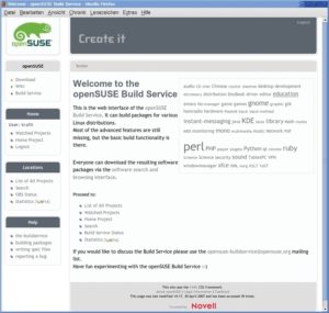 Abbildung 1: Das Webinterface des Open Suse Buildservice im Browser.
