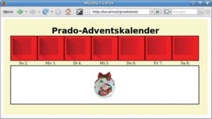 Abbildung 1: Beispiel für eine einfache interaktive Anwendung: Die Türchen des Adventskalenders öffnen sich nach einem Mausklick, im weißen Feld darunter erscheint der Inhalt.