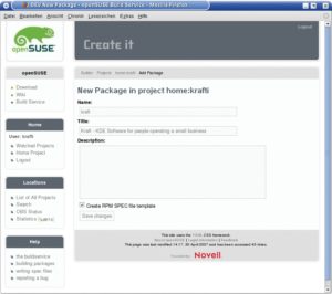 Abbildung 4: Anlegen eines neuen Pakets im Buildservice.