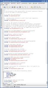 Abbildung 1: Die Konfigurationsdatei von Apache 2 liest über »Include«-Anweisungen zahlreiche weitere Dateien ein. Einige Editoren, etwa Kate und Vi, verstehen das Format und erleichtern die Anpassung durch Syntax-Highlighting.