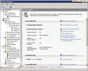 Abbildung 1: Der Server-Manager ist die Schaltzentrale für den Administrator. Er erlaubt den Zugriff auf vielfältige Systemkonfigurationen und zeigt zum Beispiel den Zustand der Updates kompakt an.